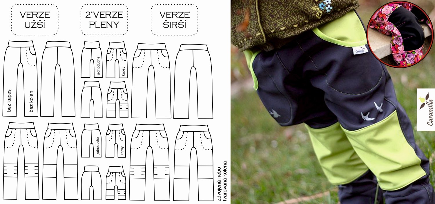 Dětské (nejen) softshellové kalhoty 68 – 170 (střihy – popis verzí a návody)