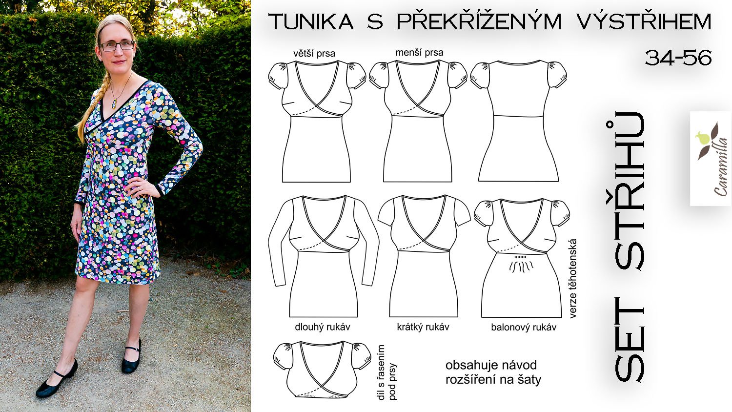 Tunika / Šaty s překříženým výstřihem a balonovými rukávy (střih a návod)