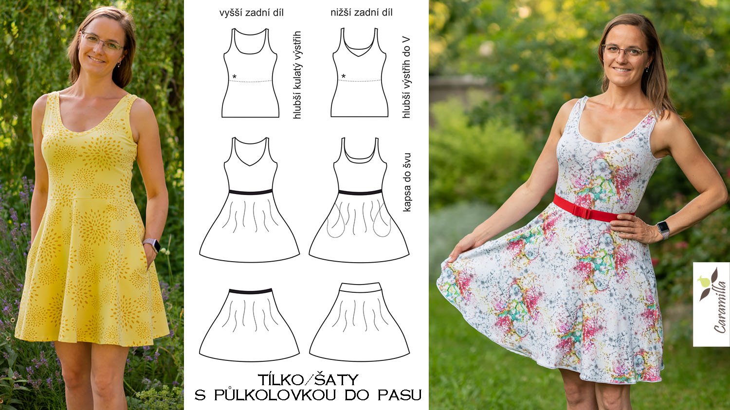 Dámské tílko-šaty s půlkolovou sukní 3v1 (tílko, půlkolová sukně do pasu, šaty)