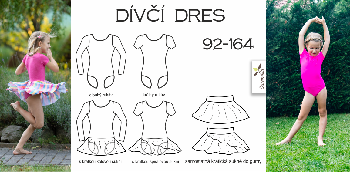 Dívčí dres / body na cvičení se sukní či bez (střih a návod)