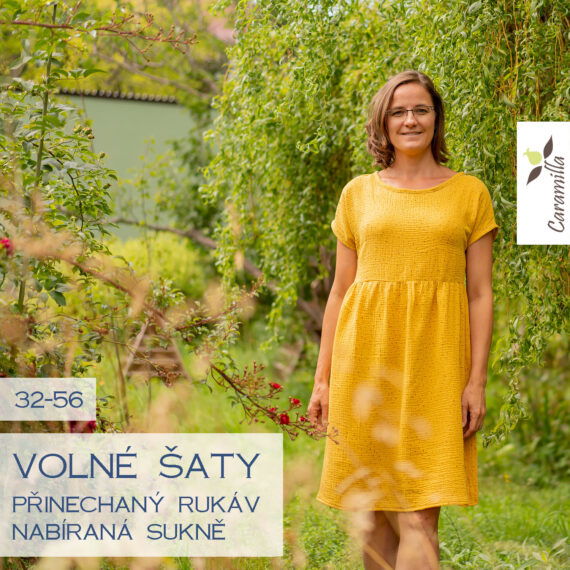 Volné šaty s přinechaným rukávem a nabíranou sukní 32 - 56