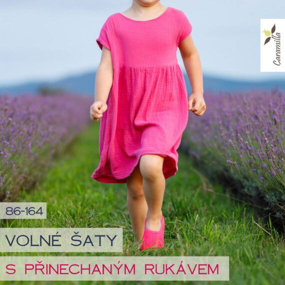 Dívčí volné šaty s přinechaným rukávem a nabíranou sukní 86-164