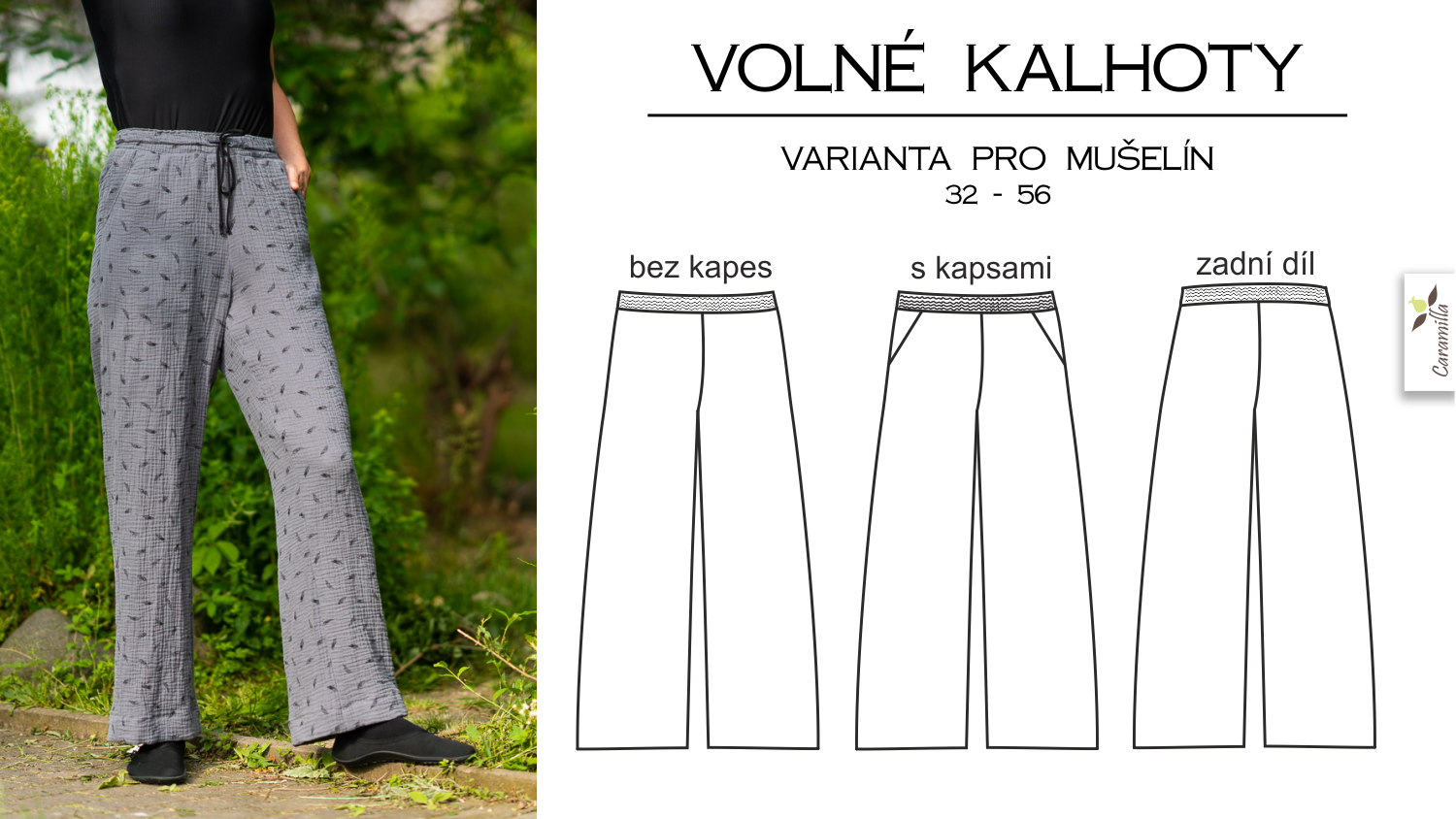 Volné kalhoty – varianta pro mušelín 32-56 (Střih a návod)