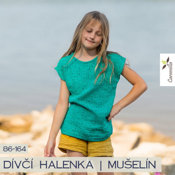 Dívčí halenka s přinechaným rukávem – varianta pro mušelín 86–164