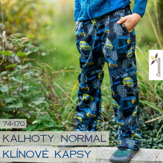 Dětské (nejen) softshellové kalhoty NORMAL - s klínovými kapsami (74-170)